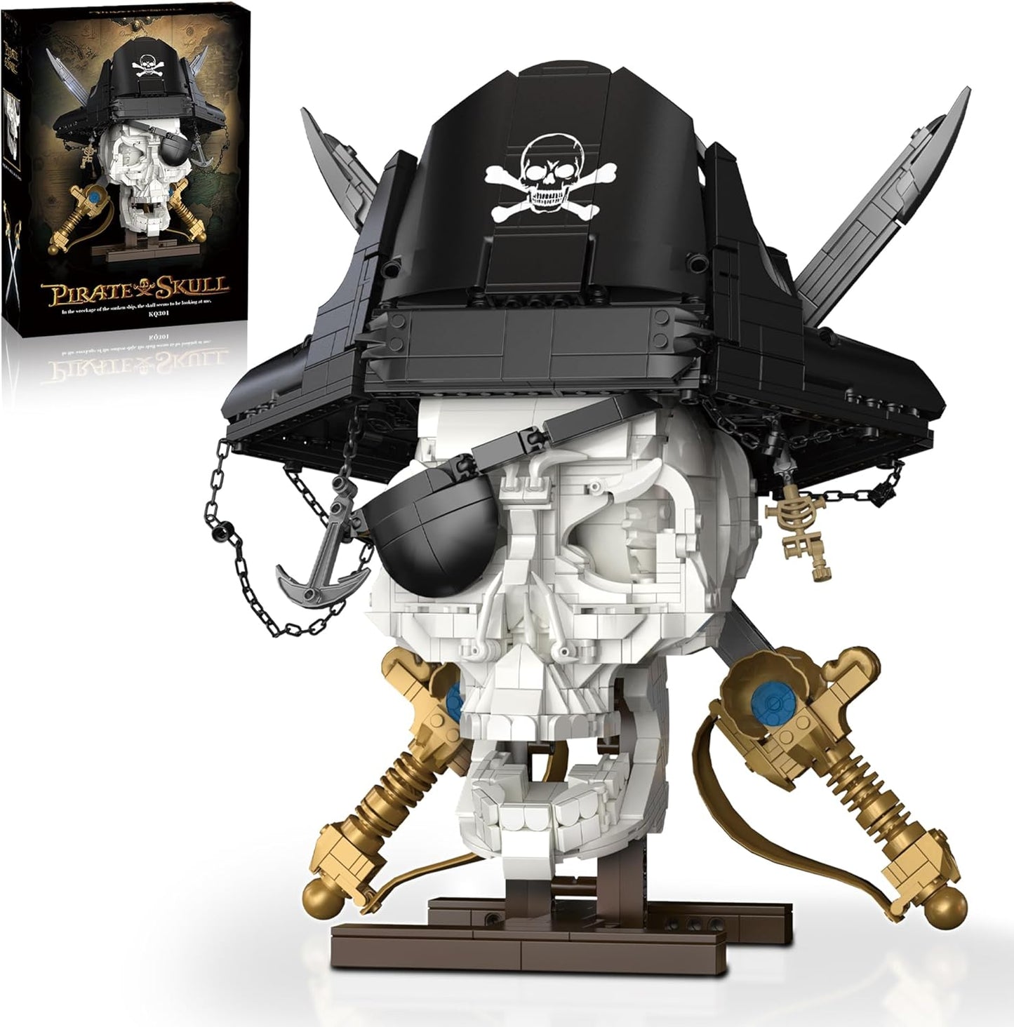 Pirate Skull Building Set with Sword Moving Jaw & Removable Hood