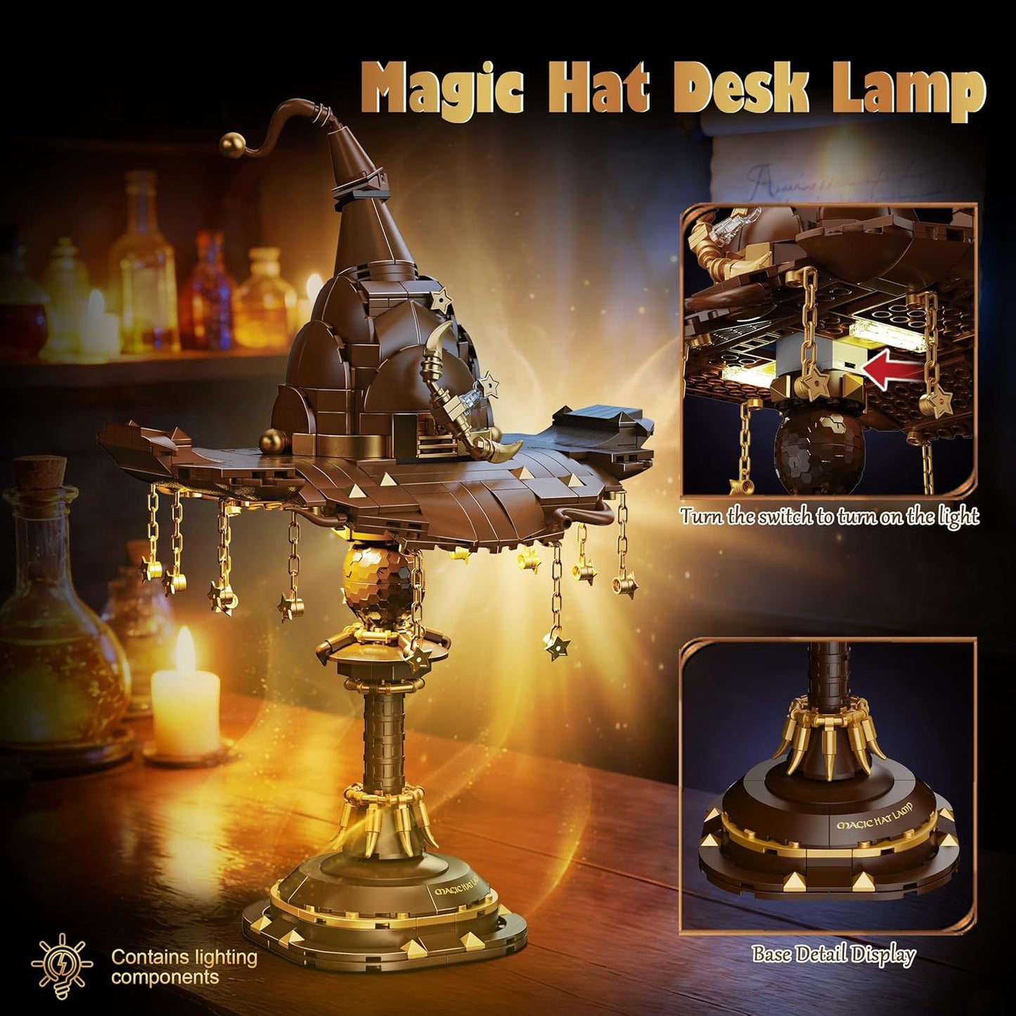 Magical Wizard Sorting Hat Building Blocks Lamp | LED Night Light (698 PCS)