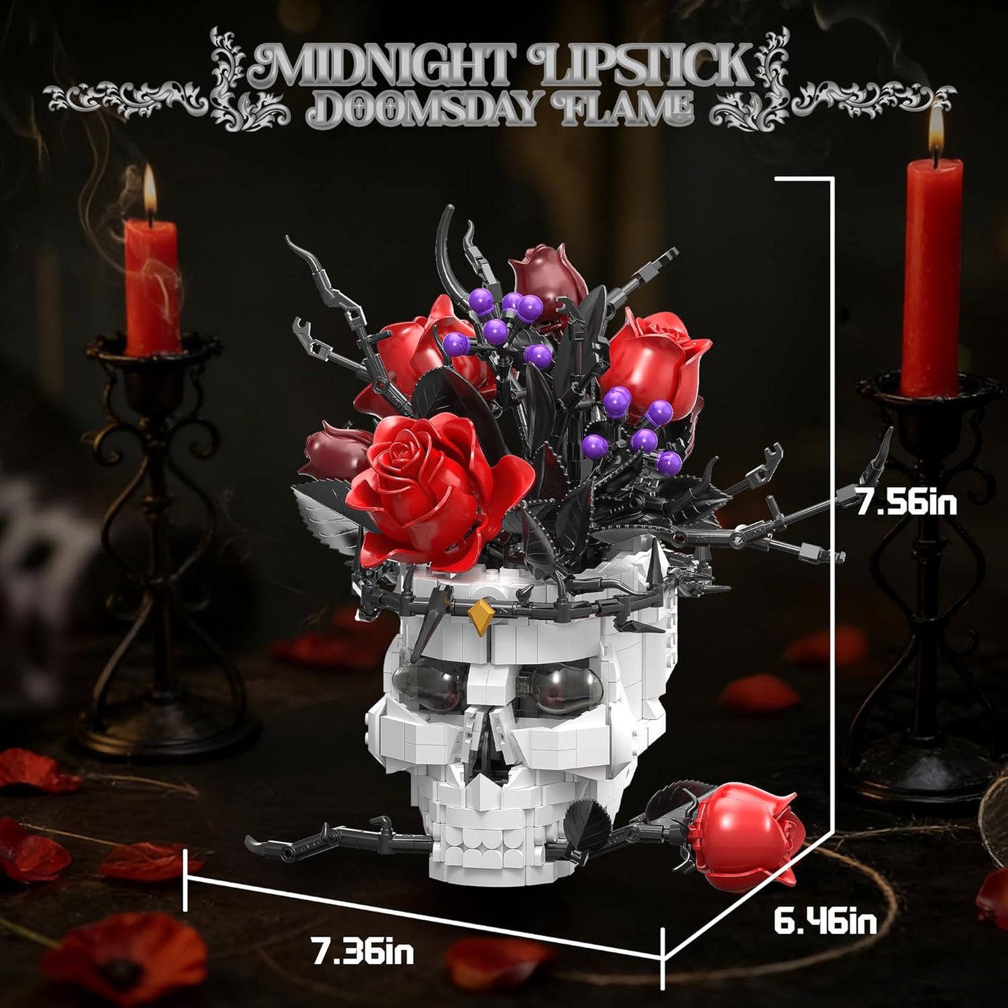Skull Roses Flowers Building Set for Adults