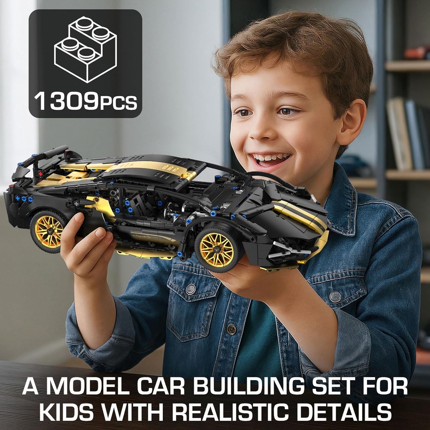 1:14 MOC Black Race Car Model Kits(1309 Pieces)