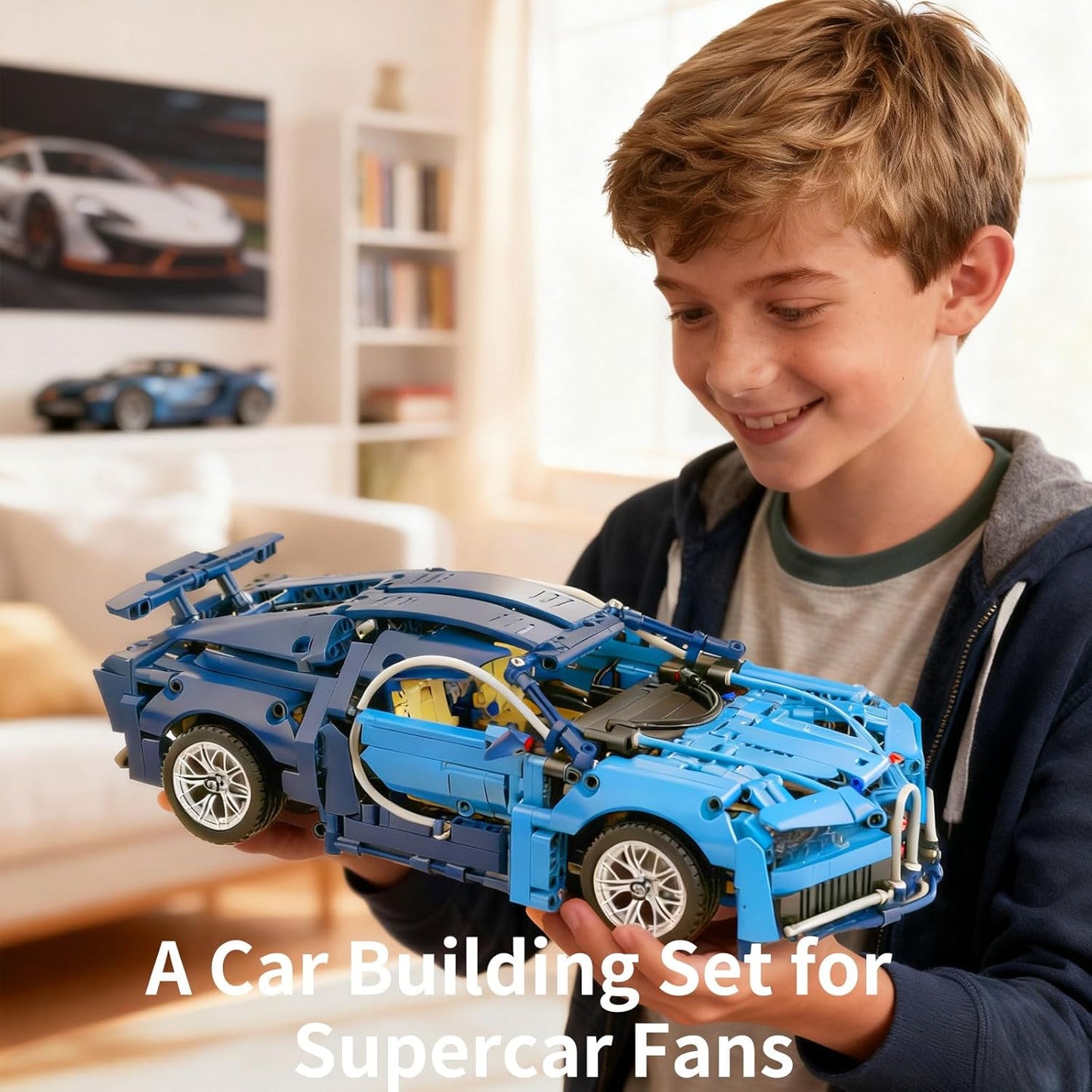 1:14 MOC Collectible Toy Blue Race Car Model Kit (1144pcs)
