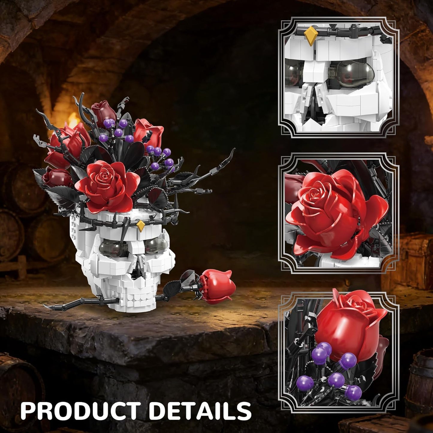 Skull Roses Flowers Building Set for Adults