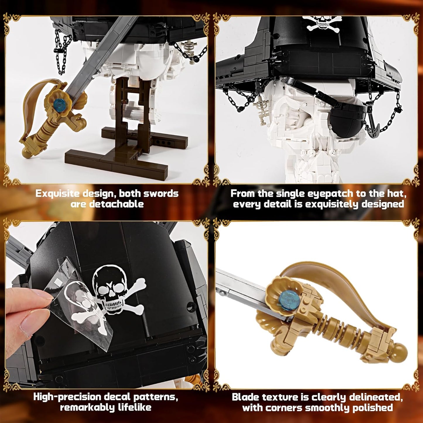 Pirate Skull Building Set with Sword Moving Jaw & Removable Hood