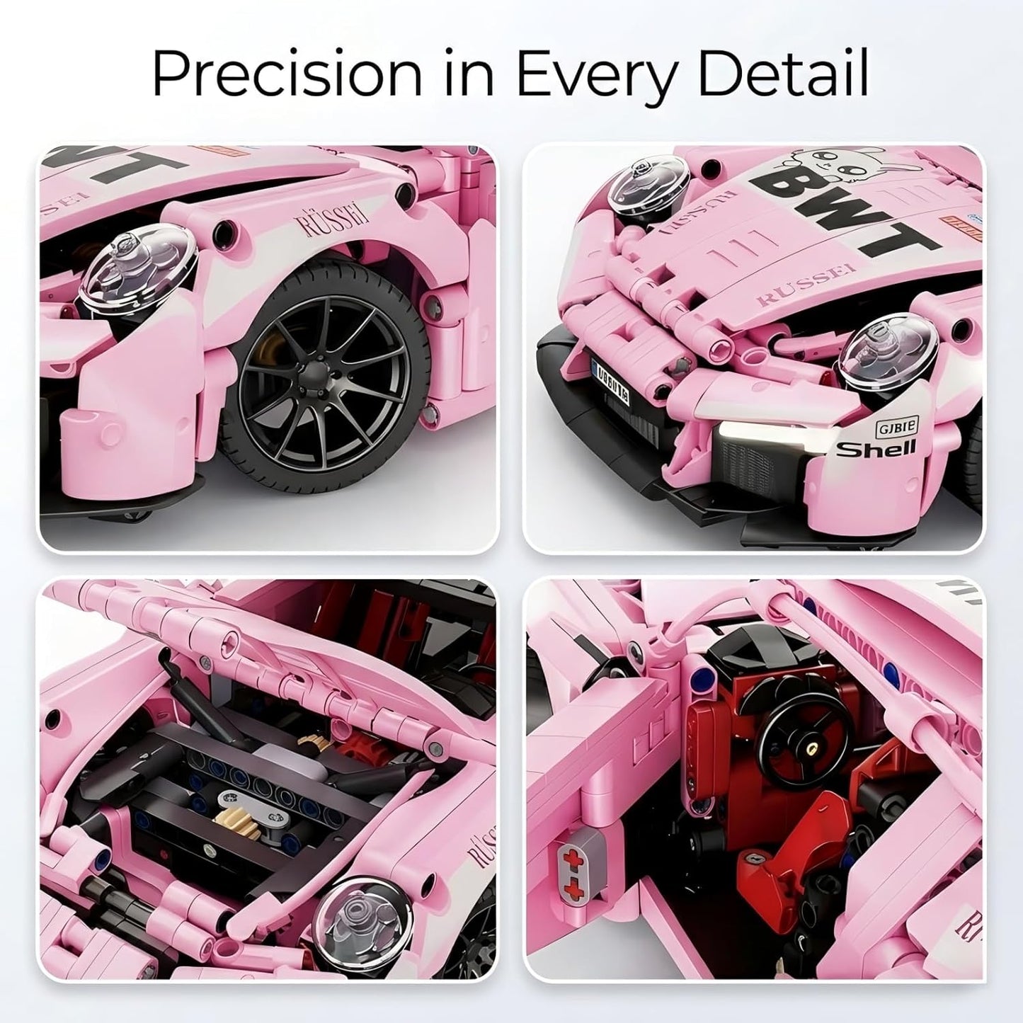 1:14 Pink Sport Racing Car Building Blocks Model Kit(1288 PCS)