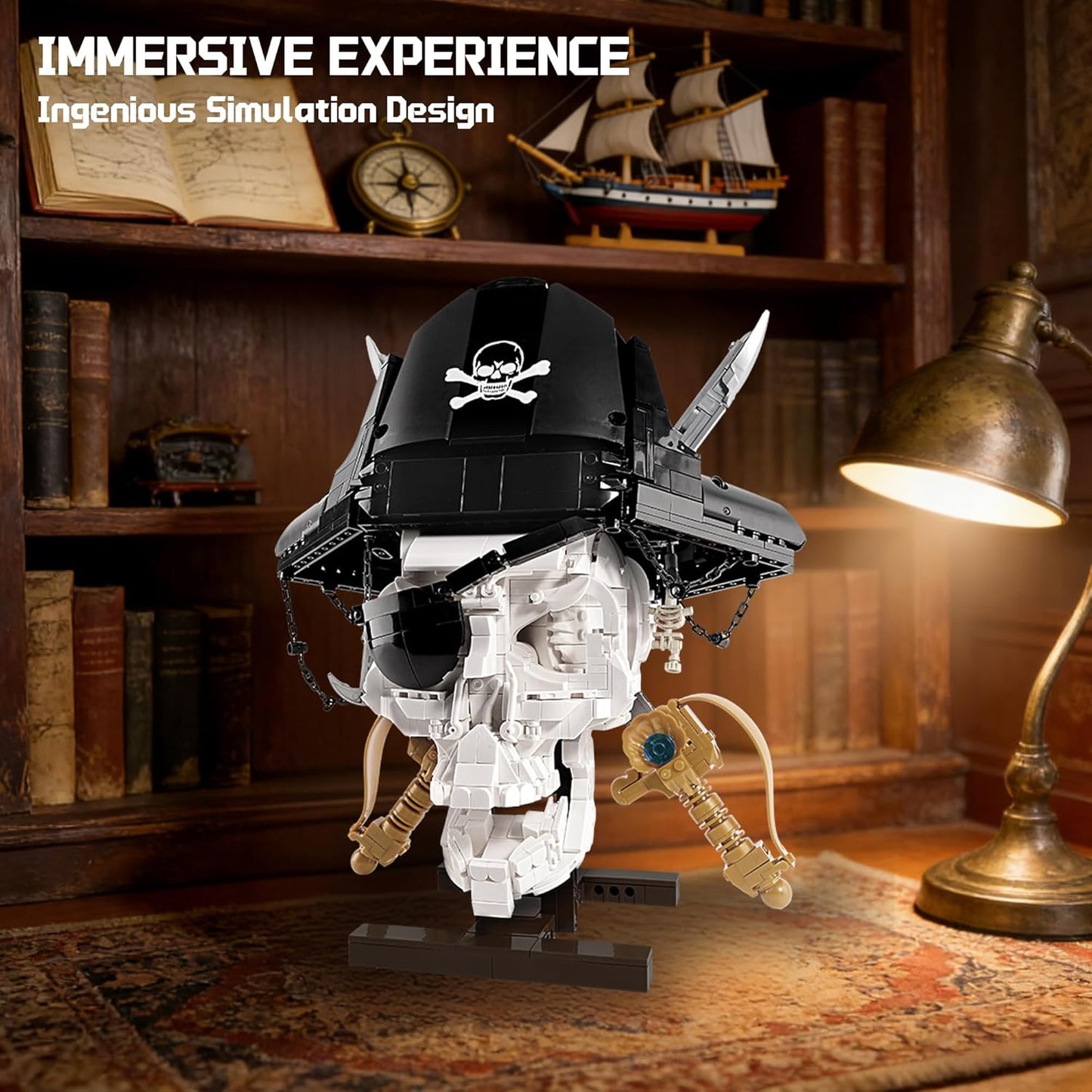 Pirate Skull Building Set with Sword Moving Jaw & Removable Hood