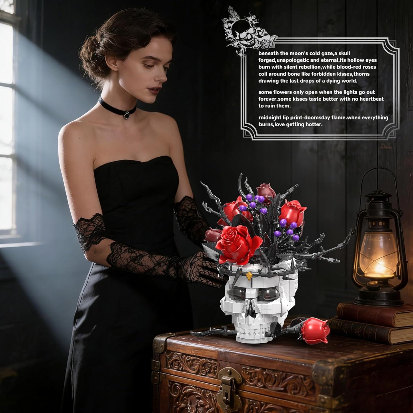 Skull Roses Flowers Building Set for Adults