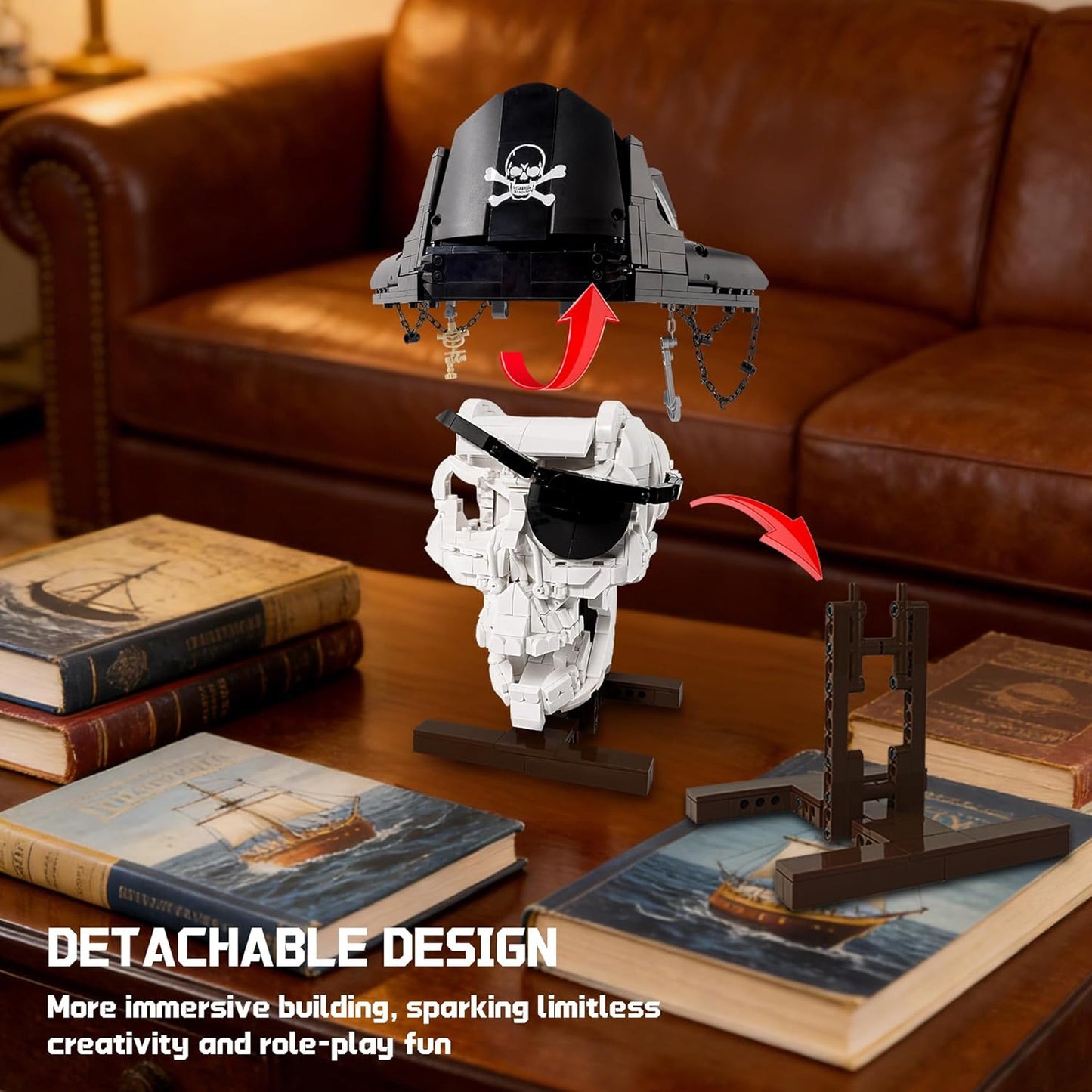 Pirate Skull Building Set with Sword Moving Jaw & Removable Hood