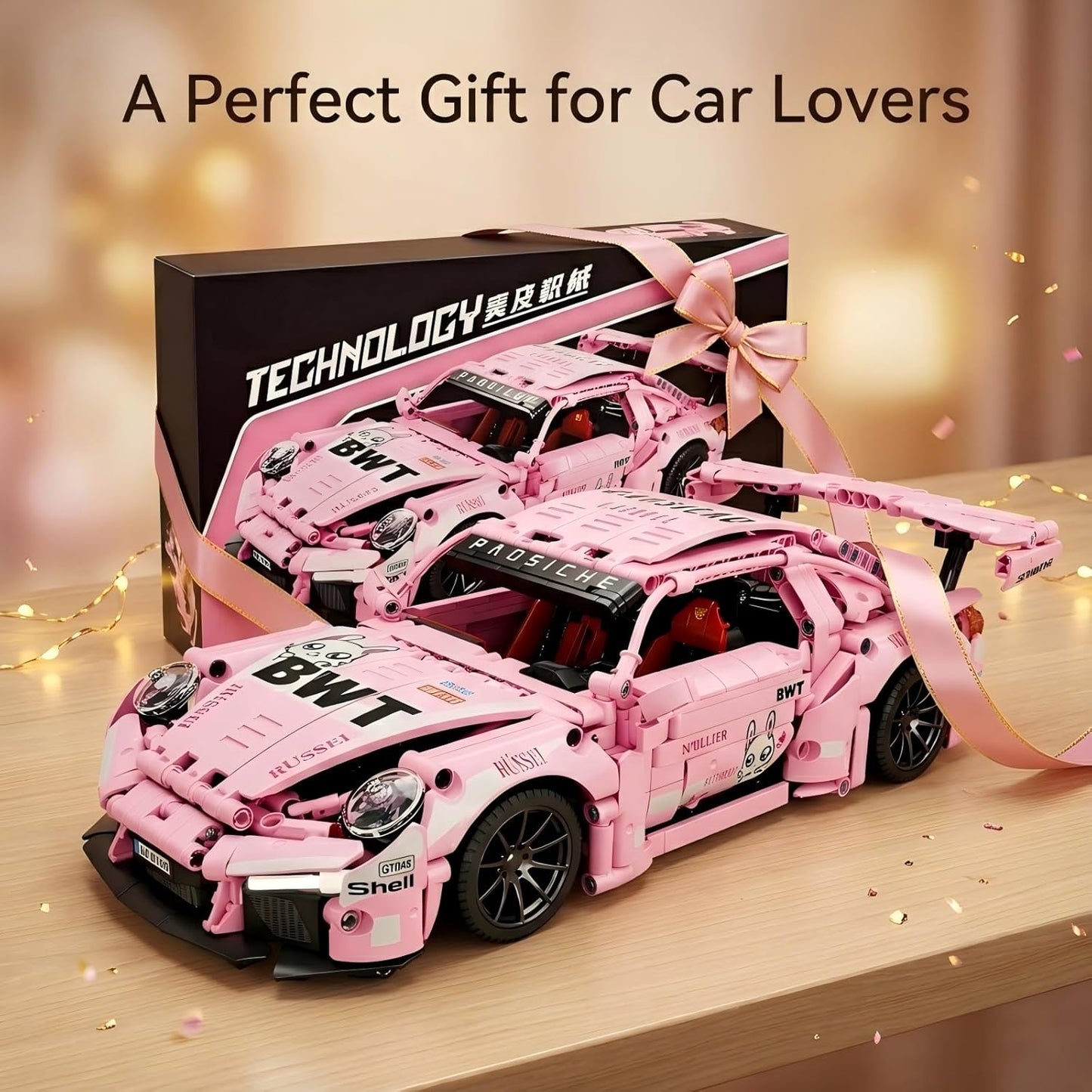 1:14 Pink Sport Racing Car Building Blocks Model Kit(1288 PCS)