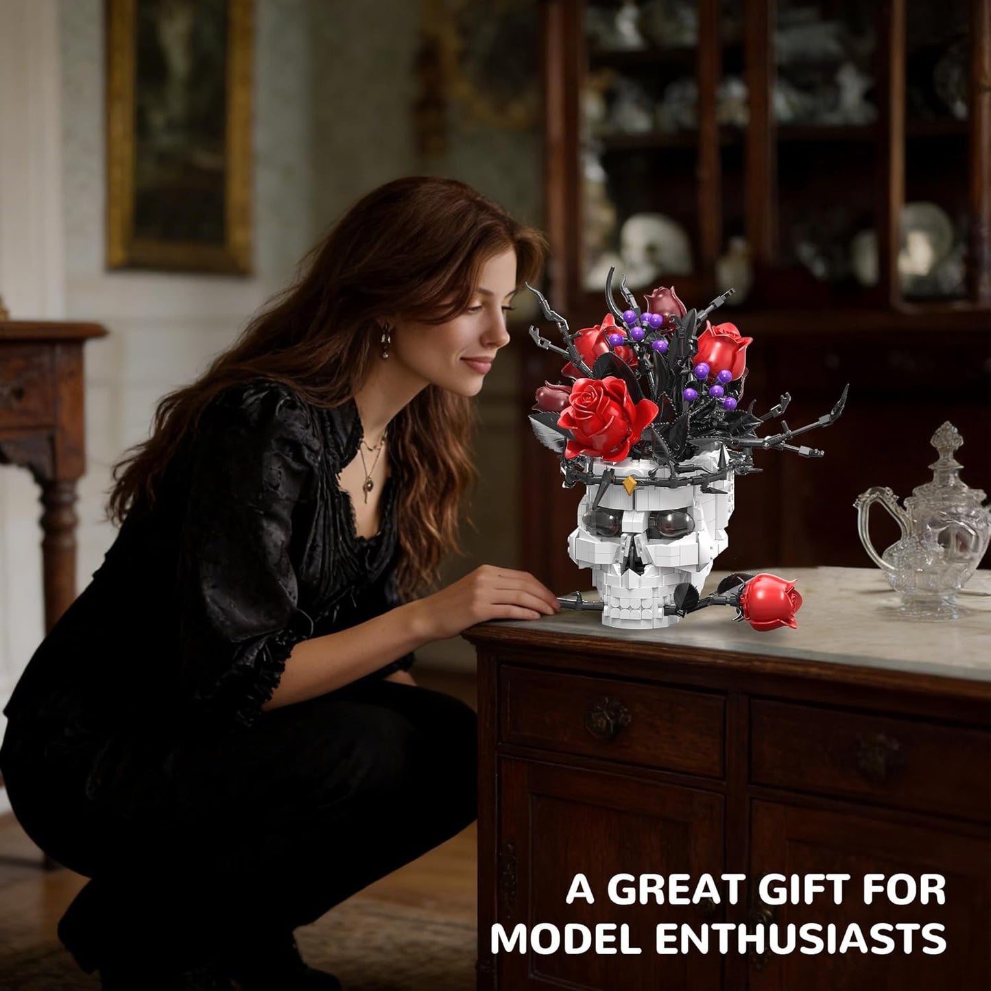 Skull Roses Flowers Building Set for Adults