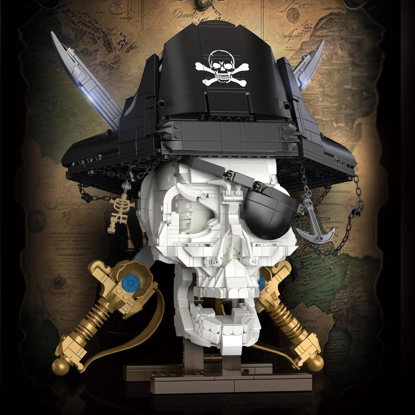 Pirate Skull Building Set with Sword Moving Jaw & Removable Hood