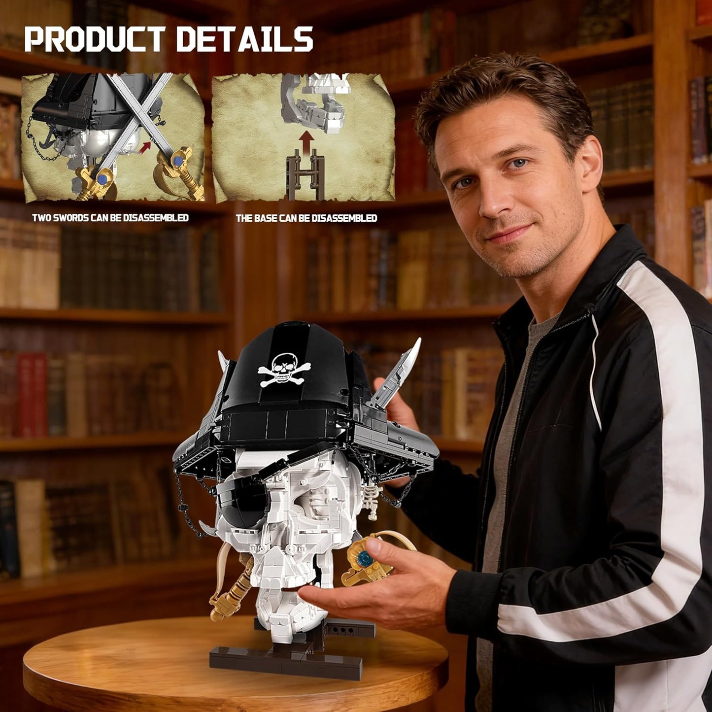 Pirate Skull Building Set with Sword Moving Jaw & Removable Hood